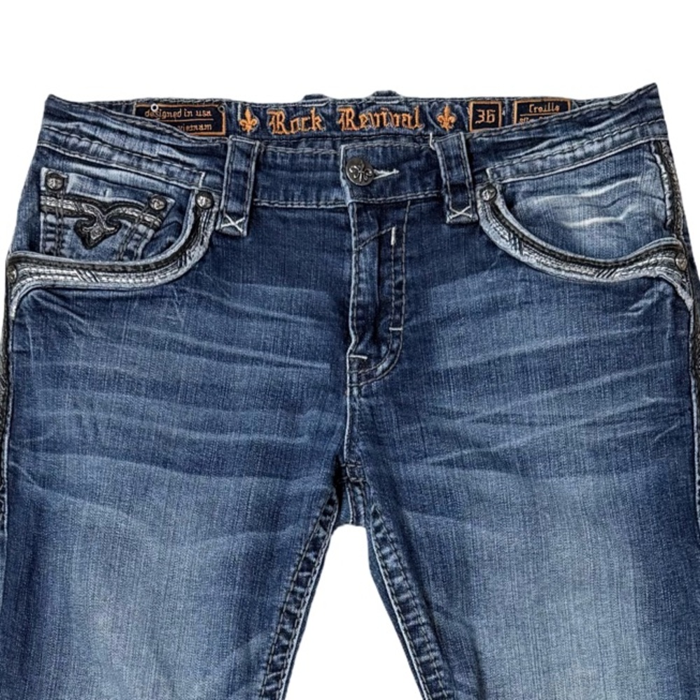Rock Revival Men's Dark Slim Straight Fleur De Lis de Jeans 36X27 - Picture 3 of 15